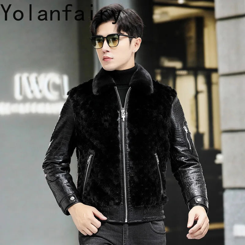 YOLANFAIRY Real Mink Fur Jacket Mens Genuine Leather Sheepskin Mens Clothing 90% Goose Down 10% Goose Feather Coat 2024 Winter