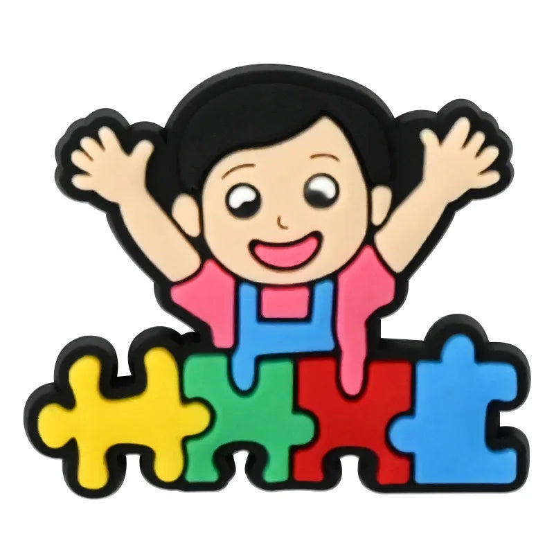 1-16Pcs Be Kind Autism Awareness Love Patience Understanding Pvc Garden Shoe Charms Buckle Kid Cartoon Accessories DIY Backpack
