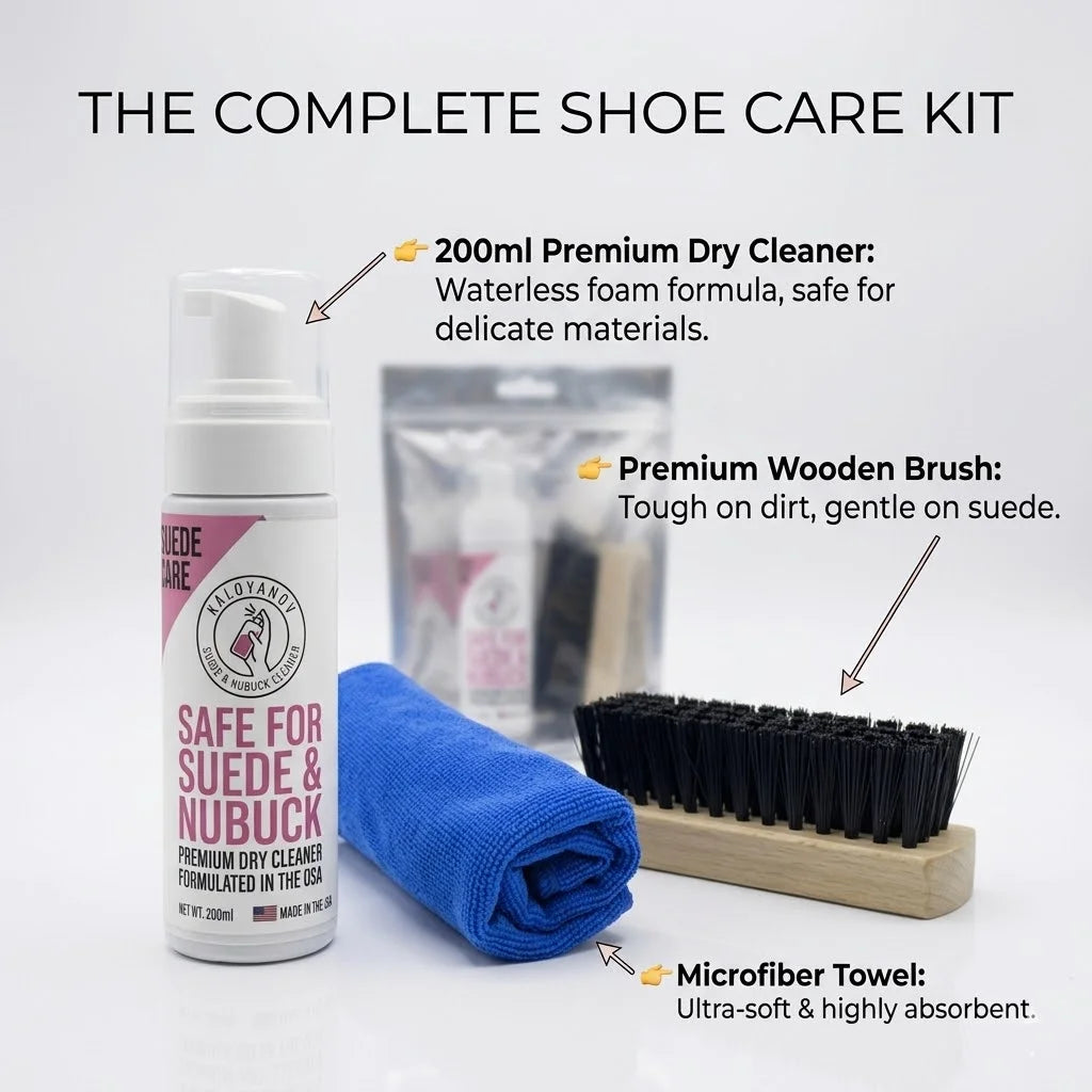 Premium Shoe Cleaner Kit Waterless Foam Brush Cloth Set Suede Nubuck Leather White Sneakers Trainers Stain Remover Care