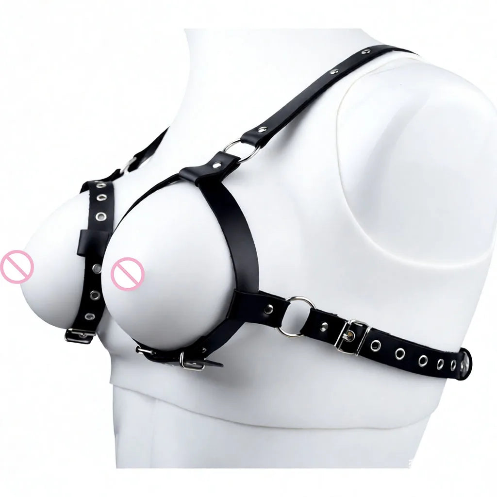 QKKQ Black PU Leather Strap On Belt Chest Bind For Women Pleasure Breast Bondage BDSM Adult Play Accessories Couple Flirting