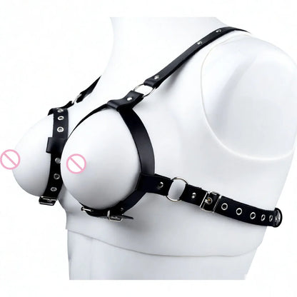 QKKQ Black PU Leather Strap On Belt Chest Bind For Women Pleasure Breast Bondage BDSM Adult Play Accessories Couple Flirting