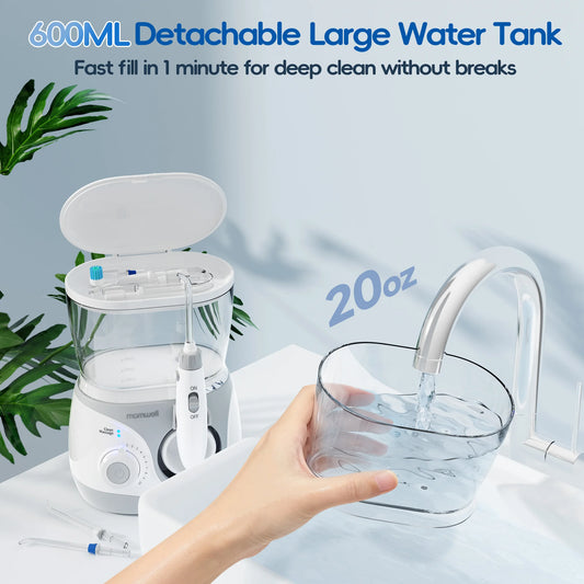 Home Water Flosser, 10 Adjustable Pressures,600 ml Large Capacity,6 Home Nozzles Professional Oral Irrigator for Teeth Clean