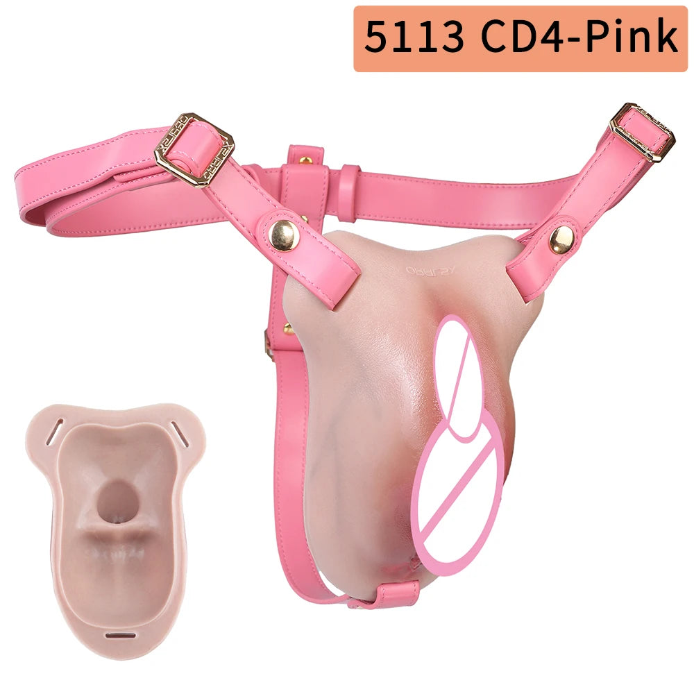 SXXY Super Lifelike Vagina Chastity Cage Penis Hiding Insertable Toy Flexible Silicone Cock Cage Adult Intimate Pleasure Product