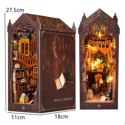 Zuuton Dragon Treasure DIY Book Nook Kit 3D Wooden Puzzle with LED Light Miniature Dollhouse Bookend Handmade Model Decor Gift
