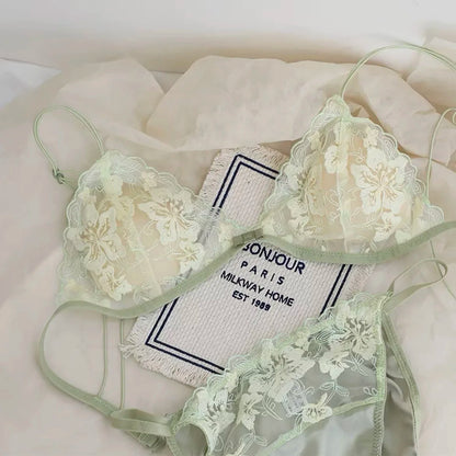 Super Sexy See-Through Lace Bra Set Hollow Out No Underwire French Triangle Bralette and Panties Women Hot Lingerie 2026 Fashion