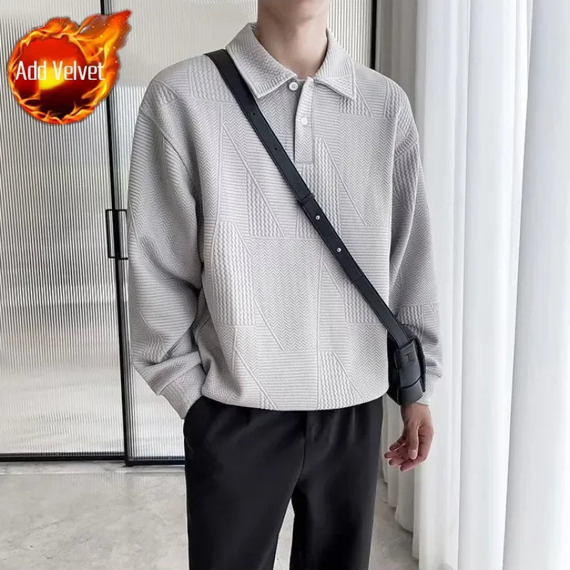 Unicolor Baggy Man Sweatshirt Long Sleeve Polo T Shirt for Men Plain Harajuku Fashion Aesthetic Emo Elasticity Tee Y2k Pullovers