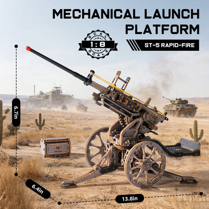 ROKR Anti-aircraft Gun Wooden 3D Puzzle Mechanical Rubber Band Shooting Model Building Kit 133-Piece Puzzle Toys for Desktop Decor Gift for Adults Kids