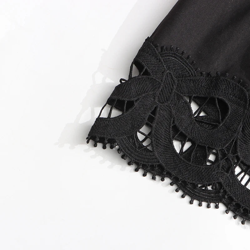 TWOTWINSTYLE Solid Hollow Out Elegant Dresses for Women Square Neck Sleeveless Patchwork Lace Dress Female Fashion Clothing New