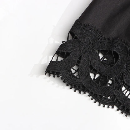 TWOTWINSTYLE Solid Hollow Out Elegant Dresses for Women Square Neck Sleeveless Patchwork Lace Dress Female Fashion Clothing New
