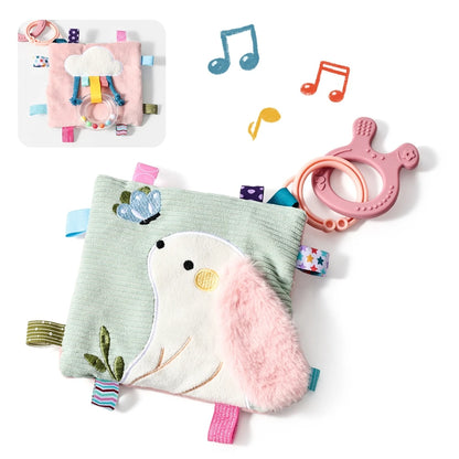 Soft Baby Comfort Blanket with Teether, Sensory Plush Security Toy for Infants, Cute Animal Butterfly/Bear/Elephant Design with