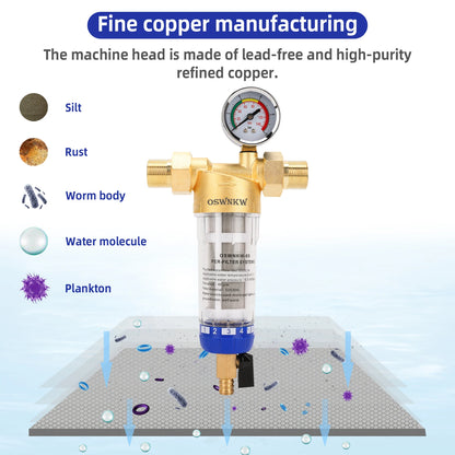 OSWNKW-05 Pre Filter Purifier Whole House Spin Down Sediment Water Filter Central Prefilter System Backwash Stainless Steel Mesh