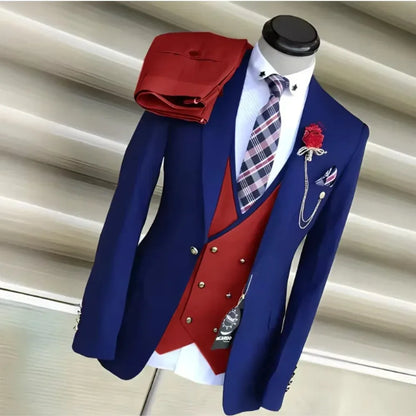 Business Suits for Men Wedding Groom Notch Lapel Double Breasted Vest Men Dress Costume Homme Prom Party Men Clothes 3 Pcs