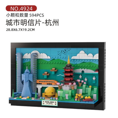 City postcard street view assembly building blocks toys creative ornaments model children's holiday gifts