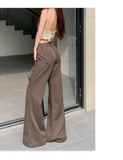 Spring 2026 Anti-wrinkle Flared Black Slimming Casual Pants New Thin Low-waisted Loose Flared Pants