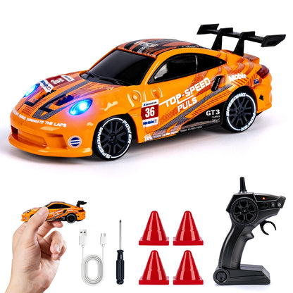 1/64 High Speed Drift RC Car with Light 2.4G 4WD Remote Control Car Mini Racing Model Cars Desktop Full Proportion Cars Gifts