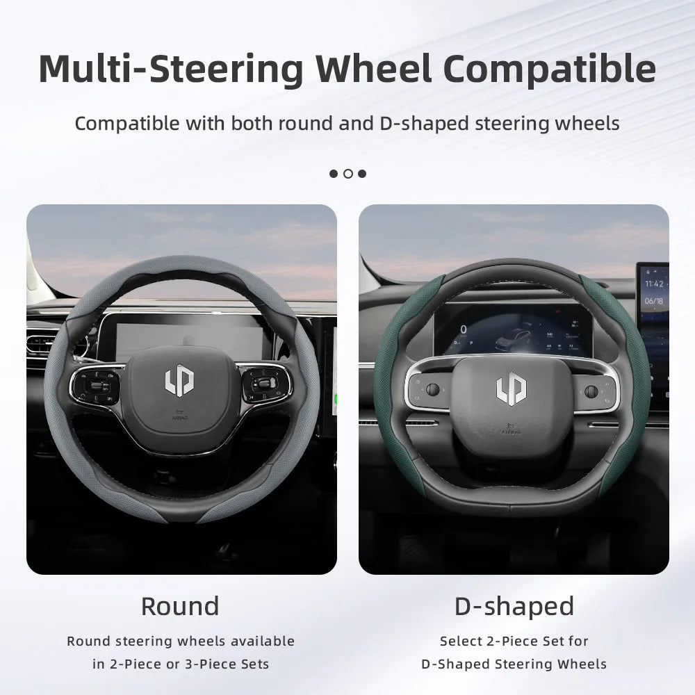 Suitable for Leapmotor Breathable Leather Steering Wheel Cover with Segmented Quick-Release Design, Non-Slip and Durable, for Models T03 C10 B10 B05 B03X C16 C11 C01, Etc., in Black, Bright Red, and Green