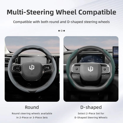 Suitable for Leapmotor Breathable Leather Steering Wheel Cover with Segmented Quick-Release Design, Non-Slip and Durable, for Models T03 C10 B10 B05 B03X C16 C11 C01, Etc., in Black, Bright Red, and Green