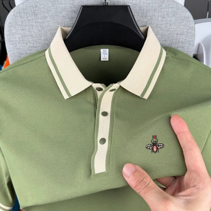 100% pure cotton high-end brand men's short sleeve polo shirt 2026 summer luxury fashion bee embroidery golf top casual T-shirt