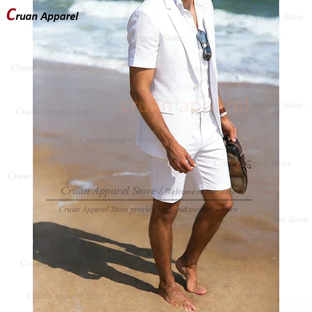 Purple Suit Sets For Men Wedding Banquet Groomsman Custom Slim Fit Blazer Shorts 2 Pieces Summer Beach Holiday Fashion Outfits