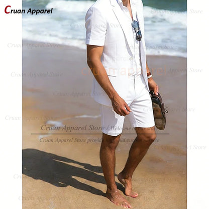 Purple Suit Sets For Men Wedding Banquet Groomsman Custom Slim Fit Blazer Shorts 2 Pieces Summer Beach Holiday Fashion Outfits