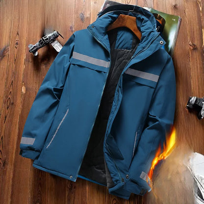 Thickened Fleece Lined Cotton Jacket for Men Work Site Reflective Winter Labor Protection Outerwear Cold Resistant Coat Print...