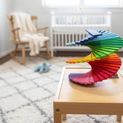 100 PCS Rainbow Wooden Stacking Blocks Montessori Thin Planks Building Toy Educational Sensory Play Toys for Toddlers Kids