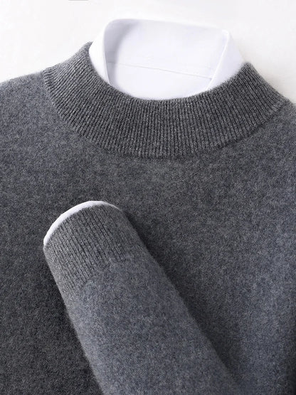 100% Pure Cashmere Men's Sweater Half High Neck Pullover Youth Business Casual Long Sleeve Jumper Spring/Autumn High-End Jacket