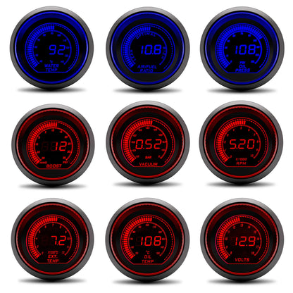 AD 2" 52mm Red&Blue Dual Led 12V Car Gauge Boost/Water Temp/Oil Temp/Oil press/Volt/Tachometer/Vacuum/Air fuel ratio/EGT Gauge