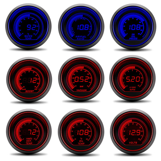 AD 2" 52mm Red&Blue Dual Led 12V Car Gauge Boost/Water Temp/Oil Temp/Oil press/Volt/Tachometer/Vacuum/Air fuel ratio/EGT Gauge