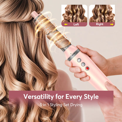 5 in 1 Hot Air Styler Wrap with Travel Bag- 1200W Professional High-Speed Hair Dryer Brush with Auto Wrap Curlers Fast Drying