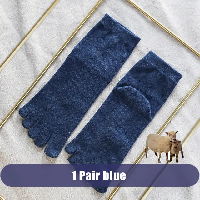 1/5 Pairs Winter Men Five Finger Socks Short Harajuku Wool Solid Business Anti-Bacterial Breathable Warm Socks With Toes Brand