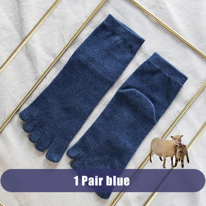 1/5 Pairs Winter Men Five Finger Socks Short Harajuku Wool Solid Business Anti-Bacterial Breathable Warm Socks With Toes Brand