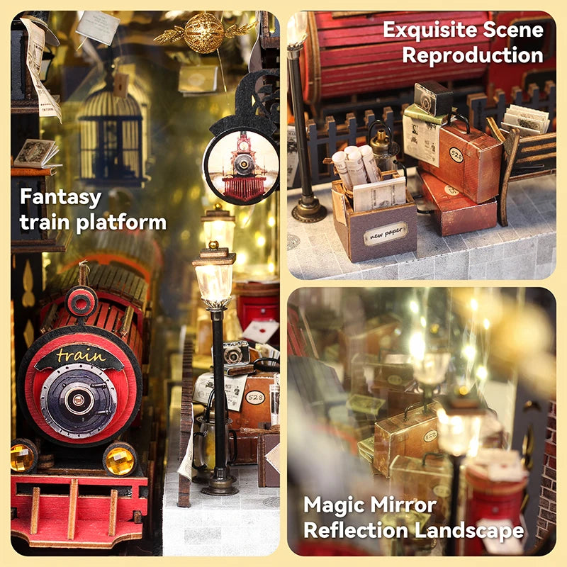 DIY 3D Puzzles Wooden Book Nook Kits Bookend Wooden Doll House Bookshelf Insert Decor Assembly Building Model Toys For Xams Gift