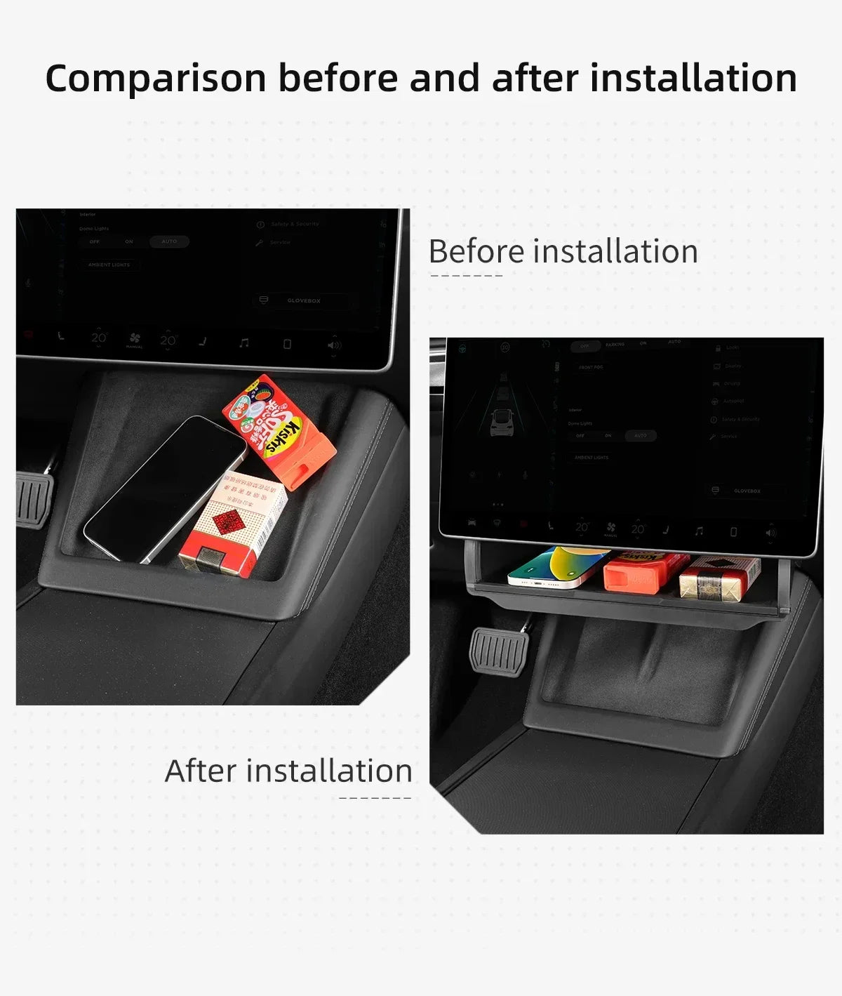 For Tesla Model Y Juniper 2025 Accessories Under-Screen Storage Organizer Box Center Console Screen Protect Trim Charge Pad Mat