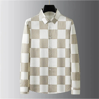 2025 Luxury letter-printed shirt for men, long-sleeved, fitted casual shirt, high-quality, fashionable, oversized men's clothing