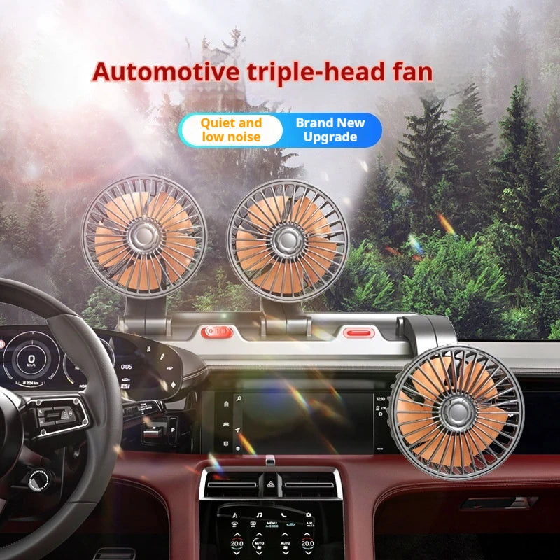 Car Fan 3 Head USB Electric Fan 360° Adjustable 2 Speed Silent Cooling Fan for Car Home Office Desk Automotive Air Circulator