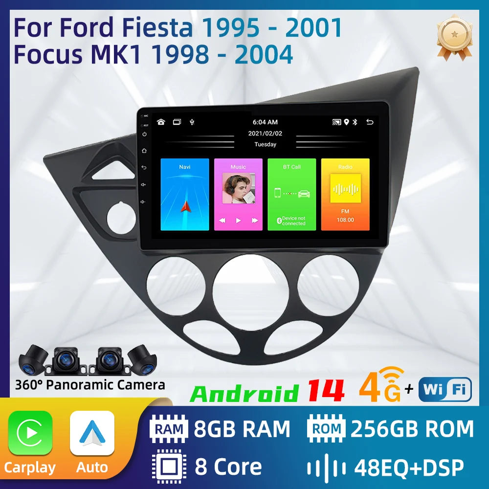 Car Multimedia for Ford Fiesta 1995 - 2001 Focus MK1 1998 - 2004 Car Radio GPS Navigation Android Stereo Carplay Auto 2 Din 4G