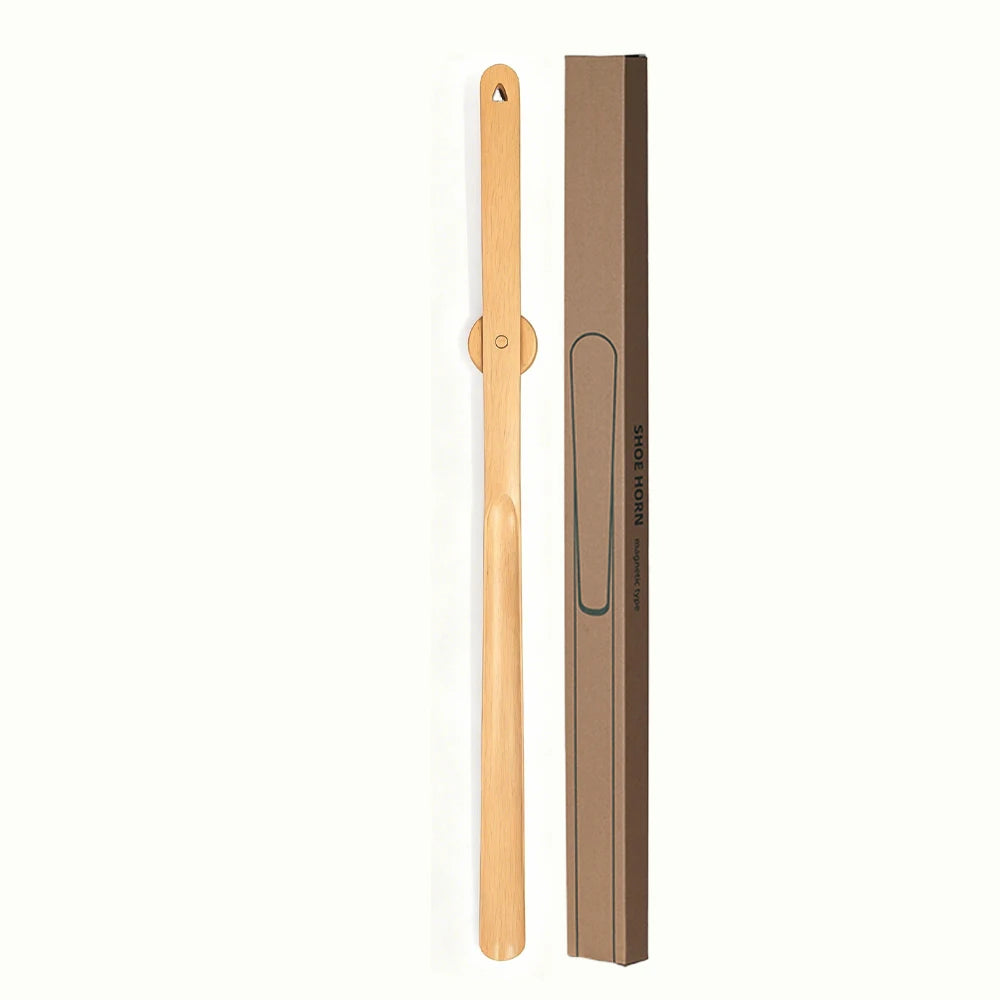 3 Colors Optional 75cm Extended Beech Wood Shoe Horn Magnetic Wall Storage Long Handle, No-Bend Home Shoe Puller for All Seasons