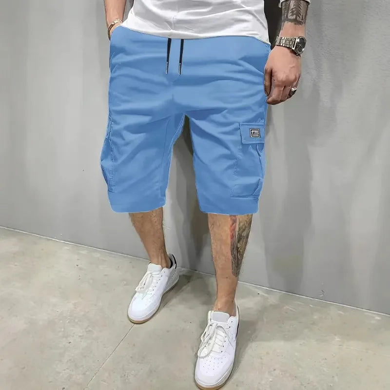 Men's Army Green Cargo Shorts Drawstring Waist Loose Fit Multi Pocket Shorts Men Summer Streetwear Casual Knee Shorts