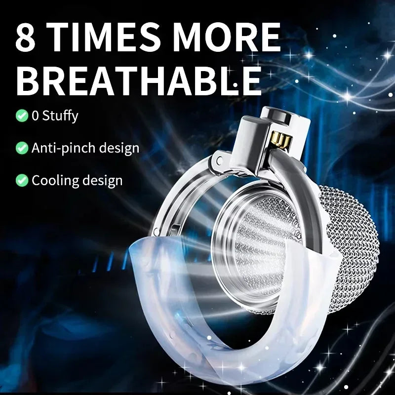 Metal Mesh Male Chastity Cage For Men One-Piece Adjustable Snap Ring CB Cock Cage SM Penis Urethra Lock BDSM Adult Sex Toys