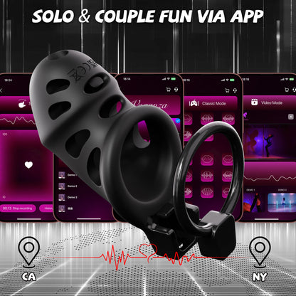 KUSHOR APP Control Vibrating Chastity Cage Cock Cage Devices with 10 Vibrations Penis Bondage Lock BDSM Adult Sex Toys for Men