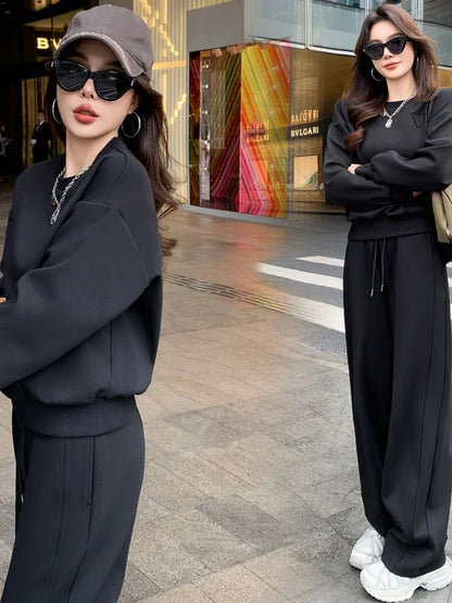 Loose Casual Fashion Sportswear Set for Women plus Size Autumn 2025 Trendy Sweatshirt Wide Leg Pants Two Piece Set