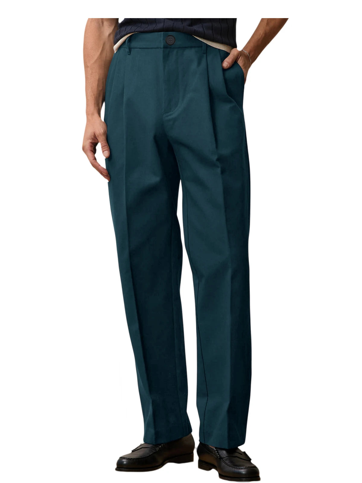 Men High Waist Pleated Suit Pants Straight Wide Leg Loose Fit Trousers Breathable Lightweight Business Office Formal Wear