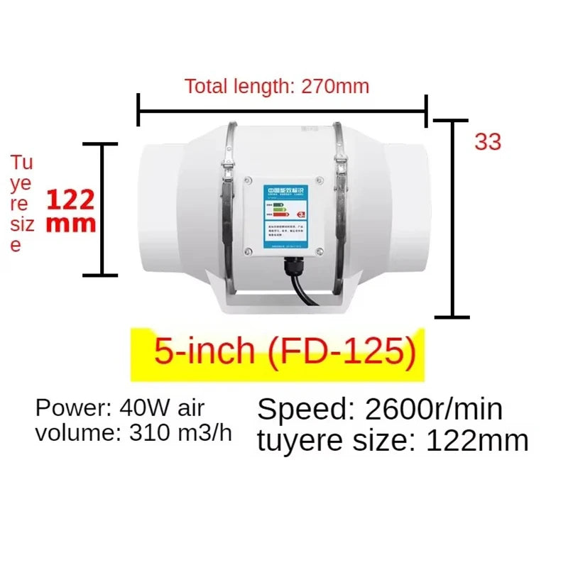 220V Quiet Copper Motor Ventilation Exhaust Blower High Efficiency Exhaust Inline Duct Fan Vents