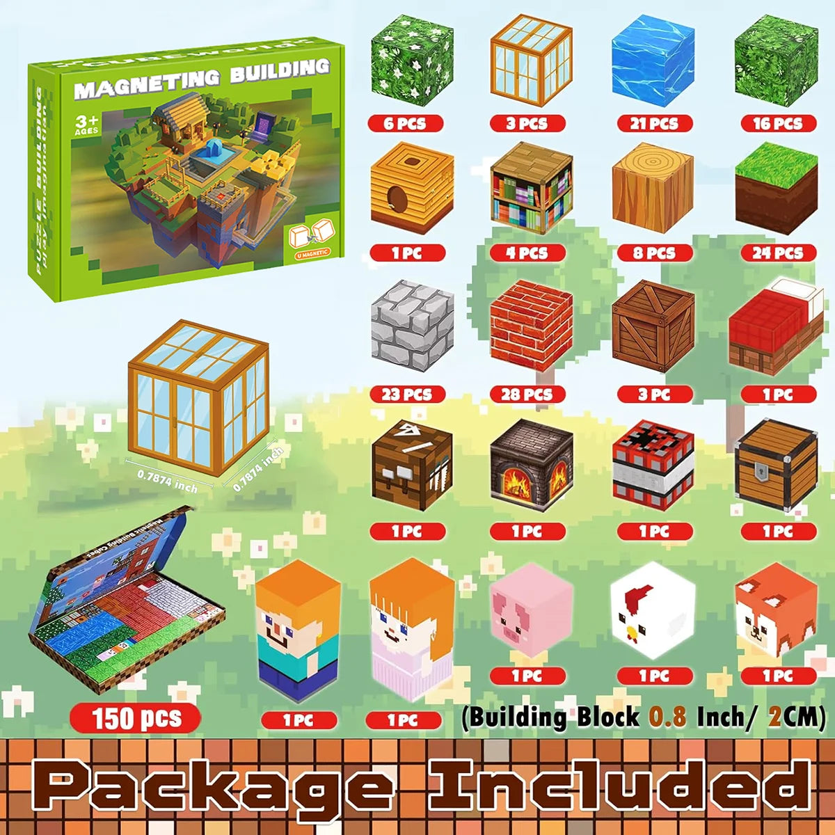 Magnetic Building Block Toy Mine World Stacking Creativity Bricks Forest Houses Architectural Model Set Kids for Boy Girls Gift
