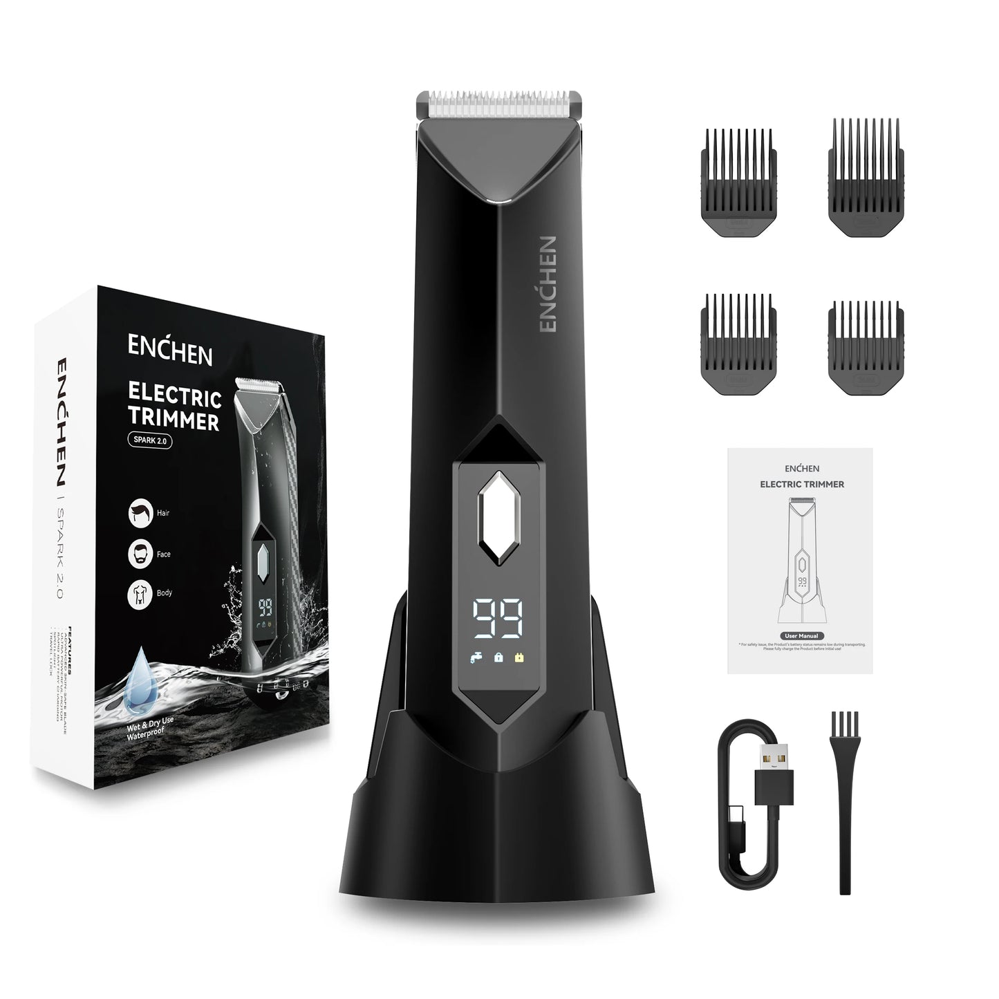 ENCHEN SPARK 2 Trimmer For Groin &Body Grooming With Skin-safe Blade Digital Display Screen100% Waterpoof