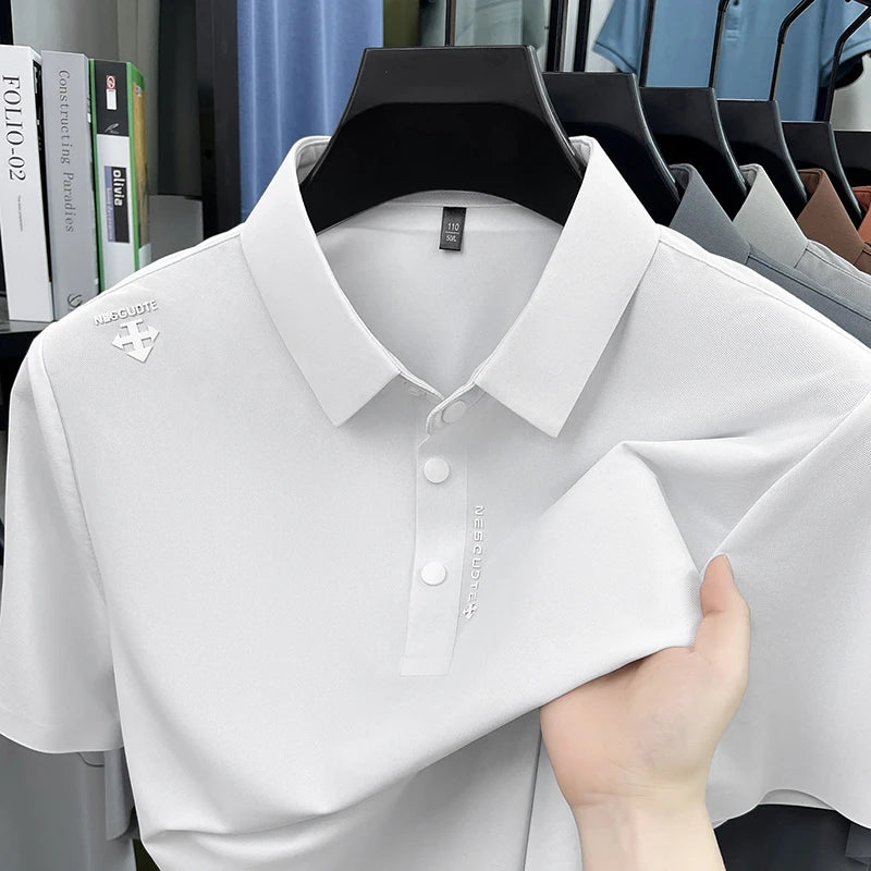 Hot-Selling Man Short-Sleeved Polo Shirt Letter Print Button Lapel Summer T-Shirt Sports Casual Outdoor Seamless Men's Clothing