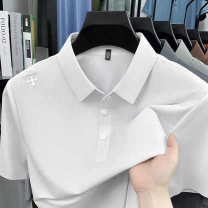 Hot-Selling Man Short-Sleeved Polo Shirt Letter Print Button Lapel Summer T-Shirt Sports Casual Outdoor Seamless Men's Clothing