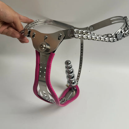 2026Press Lock Male Female Adjustable StainlessSteel Chastity Belt Cock Penis Cage Defecate Hole Anal Plug Adult Bondage Sex Toy