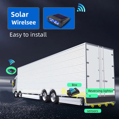 QXNY 24V Wireless Solar Charging 4 Parking Sensors Kit Backup Radar Rear Parktronic for Truck Pickup Van Fifth Wheel RV Camper